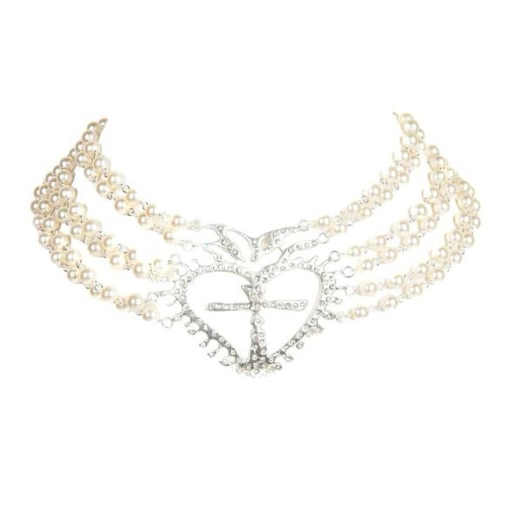 Virgins Saints & Angels VSA La Queen Collar Statement Necklace Pearl & Silver